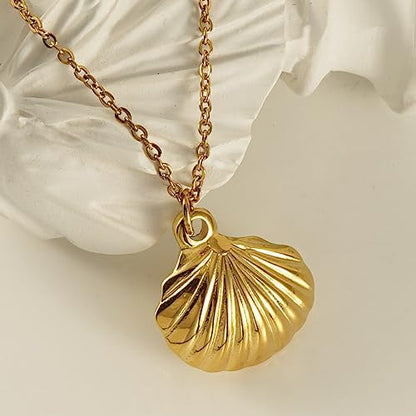 18K Gold Plated Stainless Steel Bee Honeycomb Pendant Necklace, Adjustable Y Lariat Conch/Guitar/Horseshoe Necklace for Women - color: Gold, style: SeaShell