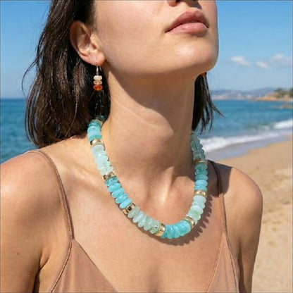 RISHEGAE Chunky Beaded Necklace for Women Boho Resin Beaded Choker Necklace Adjustable Surfer Beach Strand Necklaces Gold Handmade Acrylic Beads Jewelry Gift for Women - color: Style 1cyan