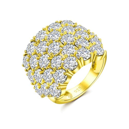 925 Sterling Silver Pave Birthstone Chunky Statement Rings for Women Men | 14K Gold Plated/Silver Large Dome Ring Birthday Cocktail Jewelry,Size 6 to 10(with Gift Box) - color: 04-CZ-14K Gold Plated-Apr.