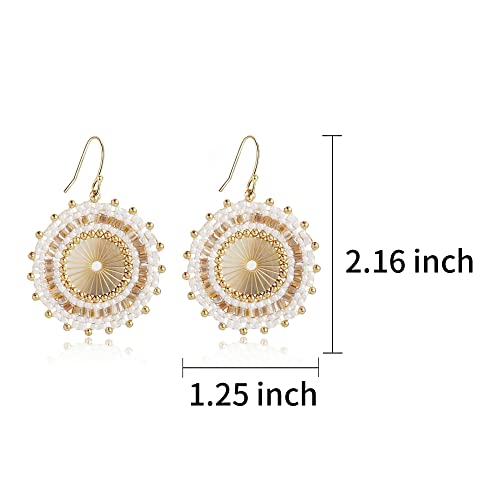 Colorful Bead Earrings For Women Summer Beach Handmade Bead Earrings Bohemia Hoop Dangle Earring For women - color: Off white