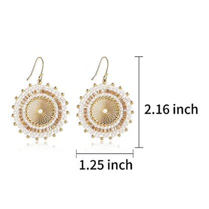 Colorful Bead Earrings For Women Summer Beach Handmade Bead Earrings Bohemia Hoop Dangle Earring For women - color: Off white