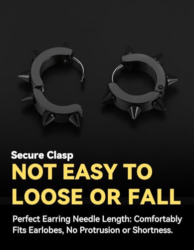 ChainsHouse Stud Earrings for Men Women,316L Stainless Steel/14K Gold/Black Plated Metal, Punk Hypoallergenic Surgical Huggie Hoop Earrings Mens Jewelry Piercing Hoop Earrings - style: D: Black-Spike(1 Pair)
