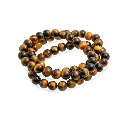 Bling Jewelry Genuine 8MM Gemstone Ball Bead Stretch Bracelet Stackable (3 Set) - color: Brown Tigers Eye
