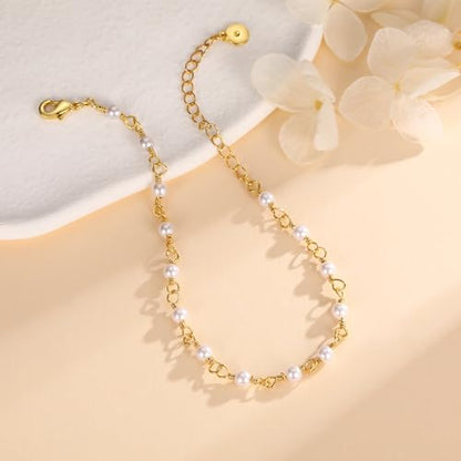 Gold Pearl Bracelet for Women, 18K Gold Plated Dainty Pearls Beaded Chain Bracelet Jewelry Gifts for Women - color: B-Gold 2