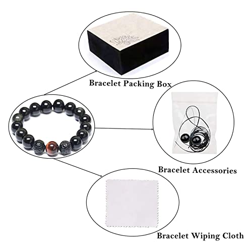Black Obsidian Bracelet,Feng Shui Black Obsidian Wealth Bracelet for Women Men Couples Handmade Stretch Obsidian Bracelet Bangle with Carved Pixiu Tiger Eye Stone Attract Wealth Money and Good Luck - color: F,10mm,Red Tiger Eye