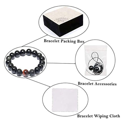 Black Obsidian Bracelet,Feng Shui Black Obsidian Wealth Bracelet for Women Men Couples Handmade Stretch Obsidian Bracelet Bangle with Carved Pixiu Tiger Eye Stone Attract Wealth Money and Good Luck - color: F,10mm,Red Tiger Eye