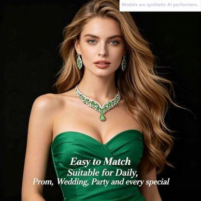 Kamirola Bridal Wedding Tiara Crown Jewelry Set for Women/Brides/Bridesmaids Crystal Jewelry Set for Wedding Prom Party Bridal Crystal Necklace Earrings Bracelet Set(TR60) - color: Silver Light Green