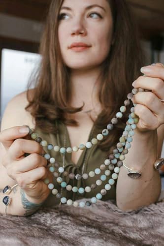 Aobei Pearl 8mm Round Natural Amazonite/Irregular Turquoise Long Beaded Necklace Wrap Bracelet Handmade Gemstone Jewelry for Women Men - style: Amazonite-59''