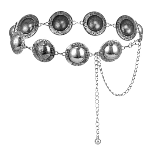 ILuvatar Western Metal Concho Belt for Women Cowgirl Waist Chain for Women Dress Pants Adjustable - color: Silver-s71