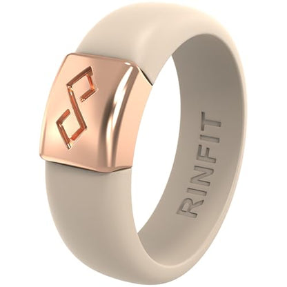 Rinfit Silicone Rings for Women 6mm Wide & Men 7mm Wide, 2mm Thick - Silicone Wedding Bands- Infinity Ring with Metal Plate - Patented Design - color: Pack A: Nude / Rose Gold, size: Size 7, style: Women