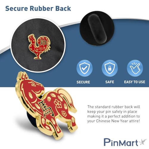 PinMart Chinese Zodiac Enamel Lapel Pin - color: Zodiac All Signs Gold Plated, size: 12pc Gift Set