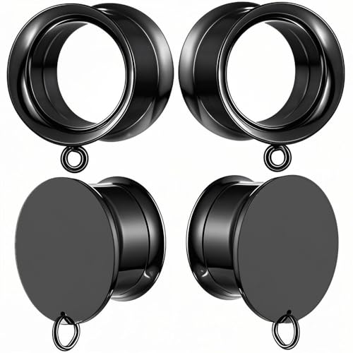 Hypoallergenic DIY Ear Gauges, Solid Plugs & Double Flared Tunnels Set with Jump Rings, 0g-1inch Custom Gauges for DIY Accessories, Surgical Stainless Steel 316L Ear Stretching Jewelry - color: BO1669 Black, size: 22mm (7/8 inch)