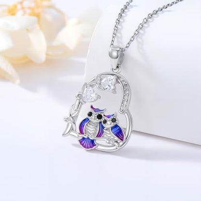 Heart Animal Necklace 925 Sterling Silver Cute Animal Pendant Jewelry Birthday Gifts for Women Girlfriend Mom Animal Lovers - style: 5-2 Owl