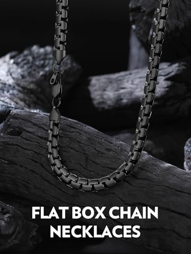 Bandmax Solid Stainless Steel Flat Box Link Chains 2MM/4MM/6MM/8MM Silver/Gold/Black Rolo Cable Chain Necklaces for Men Women 14"-30" Length, Gift Packed - color: 11 8MM-Black Plated