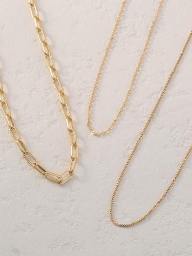 3PCS Waterproof Gold Necklace Layered Necklaces for Women Non Tarnish,14k Gold Plated Stainless Steel Dainty Stack Thin Chain Necklace Set for Women Gifts Jewelry - color: Gold