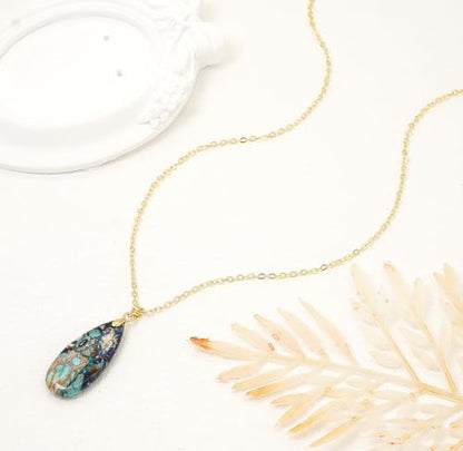 Stone Necklaces for Women Teardrop Gemstone Pendant Necklace Natural Stone Chain Necklaces - color: Blue D