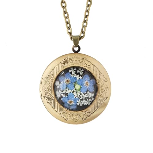 Handmade Oval Shaped Photo Locket with dried Pressed Flowers Locket pendant Necklace - style: Round customized with photo