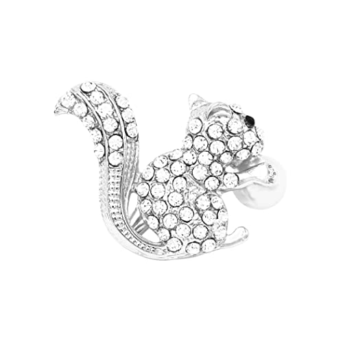 Rosemarie & Jubalee Women's Sparkling Crystal Pave Rhinestone Squirrel With Faux Pearl Nut Statement Brooch Lapel Pin, 1" - color: Silver Tone