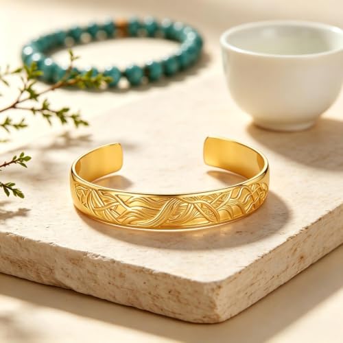 12mm/14mm Width 14K Gold Plated Bangle Bracelet for Women Men - color: Yellow-Style 1