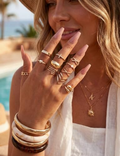 iF YOU 24 Pcs Gold Rings Set for Women, Chunky Stackable Knuckle Finger Midi Rings, Fashion Simple Stacking Cute Rings Pack Trendy Summer Jewelry Gift