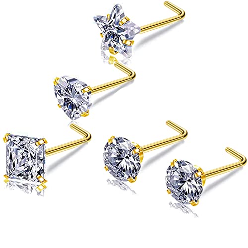 Nose Rings & Studs - 18g, 20g, 22g 14K Gold Bone Nose Studs for Women in Titanium Steel - color: 18g 5pcs Gold L Shaped 316L Surgical Steel