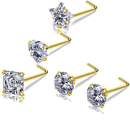 Nose Rings & Studs - 18g, 20g, 22g 14K Gold Bone Nose Studs for Women in Titanium Steel - color: 18g 5pcs Gold L Shaped 316L Surgical Steel