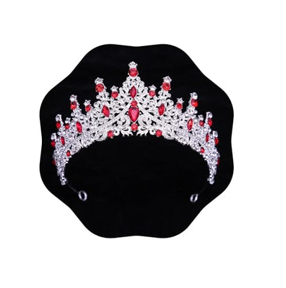 Tiaras and Crowns for Women Crystal Princess Tiaras Rhinestone Queen Crowns For Wedding Bridal Birthday Prom Pageant Party (Tiara 100) - color: Silver Red