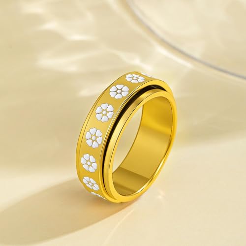 Fidget Anxiety Rings for Women 14K Gold Silver Plated Spinner Band Ring 8mm Thick Stainless Steel Statement Rings Jewelry Gifts Size 6-10 - color: Gold-Heart