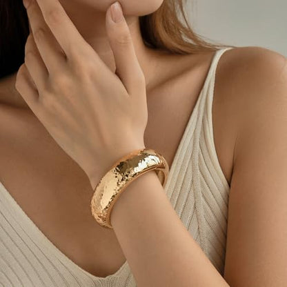 Chunky Gold Bangles Bracelet for Women Trendy Statement Bracelet Dainty Charm Gold Jewelry - color: Texture Bracelet-GD