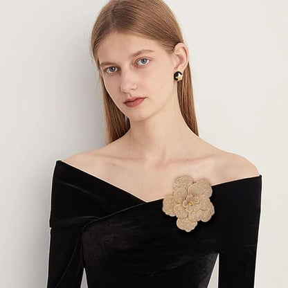 Rhinestone Flower Brooch Pin for Women Men Elegant Sparkly Crystal Camellia Floral Lapel Pins Shawl Dress Suit Clothes Accessories Wedding Party Fashion Jewelry 105mm - color: Rose Gold