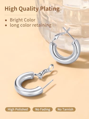 FindChic Hoop Earrings for Women, Silver/Black/14K Gold Plated Hypoallergenic Hollow Round Tube Loop Earrings, 20mm/30mm/40mm/60mm/80mm Chunky Hoops with Custom Name Options & Gift Box - color: b.Silver, size: 20MM