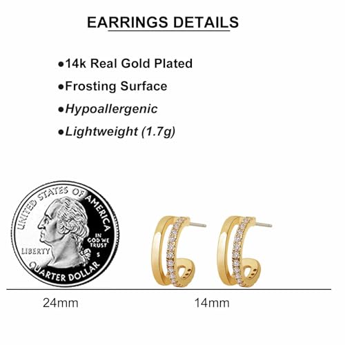 Small Chunky Gold Hoop Earrings For Women, 14k Gold Thick statement huggie hoop earrings Trendy Hoop Earrings Set Hypoallergenic Fashion Earrings - color: 18K Gold Diamond earring