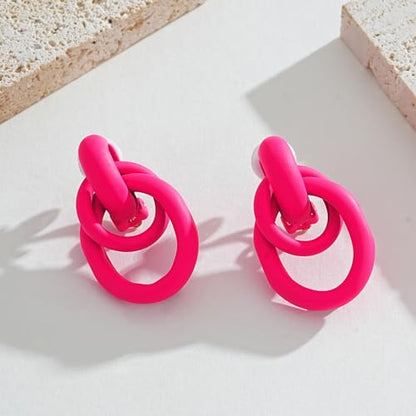Gold Geometric Clip On Earrings for Women Chunky Gold Knot Link Clip Earrings Trendy Jewelry - color: Pink