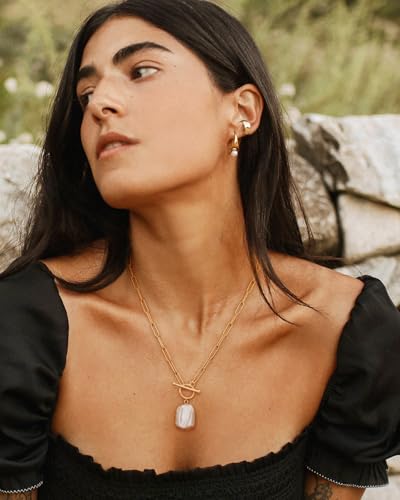 Aobei Pearl 18K Gold Plated Pendant Necklace for Women Dainty Gold Chain Choker Love Heart Disc Coin Pearl Cross Toggle Jewelry - style: Rectangle Pearl