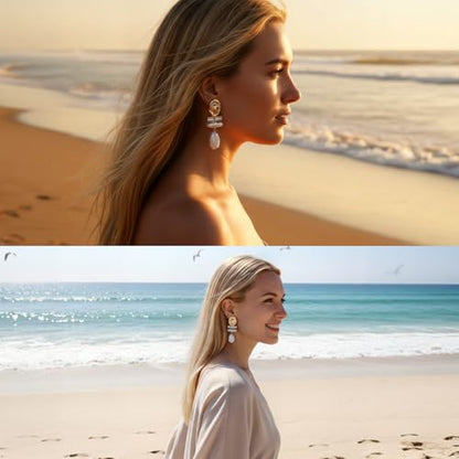 Statement Pearl Dangle Earrings,Gold and Large Pearl,Luxury Chandelier Organic Style Earrings - color: C gold and white