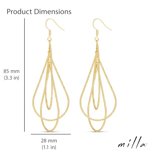 Milla Dainty Silver Drop Earrings for Women and Dangling Gold Earrings | Hypoallergenic, Easy to Wear, Available in 14K Gold, Rose Gold, or Silver Plated Finish, Different Designs - color: Triple Teardrop / 14K Gold Plated