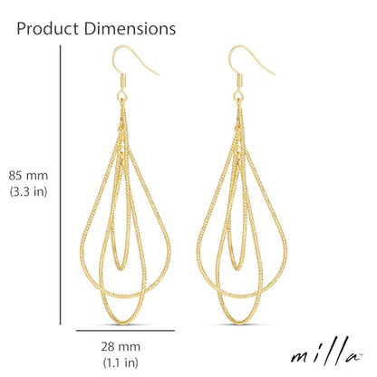 Milla Dainty Silver Drop Earrings for Women and Dangling Gold Earrings | Hypoallergenic, Easy to Wear, Available in 14K Gold, Rose Gold, or Silver Plated Finish, Different Designs - color: Triple Teardrop / 14K Gold Plated