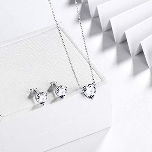 Aurora Tears Hearts Necklace Earrings Jewelry Sets - Women 925 Sterling Silver Birthstone Pendants Earrings Set Crystal Wedding Birthday Jewelry - color: D.April-set