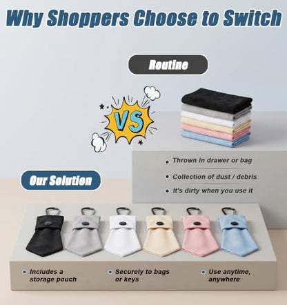 6 Pack Glasses Cleaning Cloth Keychain, Eye Glass Cloth Microfiber Reusable | Glasses Cleaner Cloth with Keychain & Pouch for Sunglasses, Jewelry, Phone