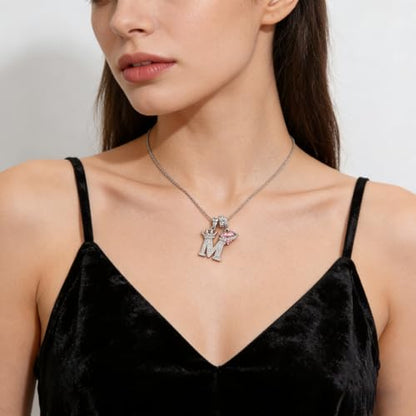 18K Gold & Silver Plated Initial Necklaces for Women - color: M-Silver