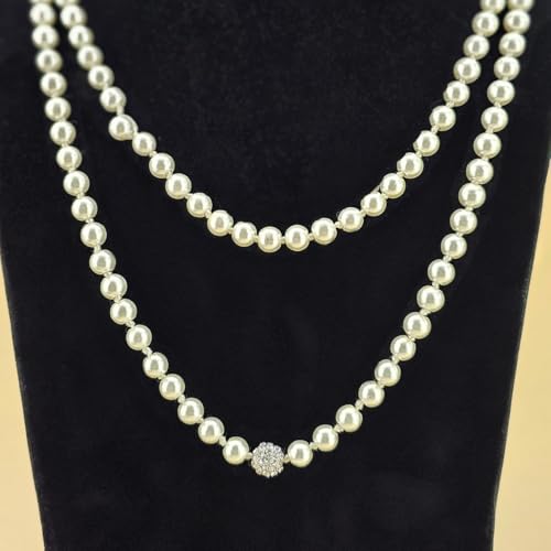 Long Pearl Necklace for Women Dainty Zircon Bead Pearl Necklace Layered Faux Pearls Necklaces Long Wedding Long Pearl Necklace Delicate Jewelry for Brides - color: Creamy White-E