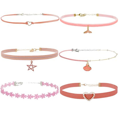 Nova&Aria Chokers Set For Women Heart Choker Necklaces Flower Pendant Velvet Cute Pink Turquoise Blue White Black Choker Necklace Christmas Colorful Lace Chokers - color: Pink-B