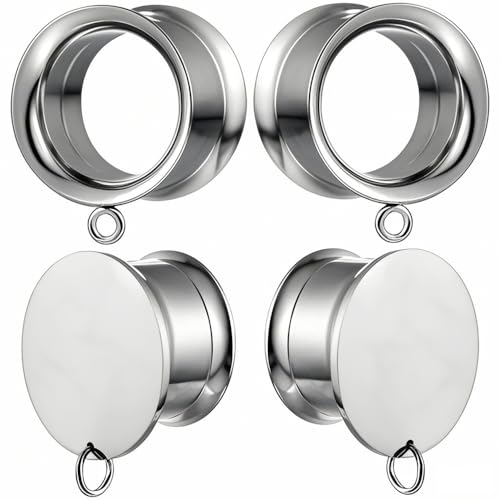 Hypoallergenic DIY Ear Gauges, Solid Plugs & Double Flared Tunnels Set with Jump Rings, 0g-1inch Custom Gauges for DIY Accessories, Surgical Stainless Steel 316L Ear Stretching Jewelry - color: BO1669 Silver, size: 10mm (00g)