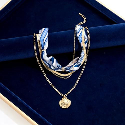 Shell Necklaces for Women Trend Boho Scarf Necklaces Ocean Mermaid Conch Seashell Necklace Summer Gold Fish Necklace Fashion Beach Jewelry - color: Scarf shell necklace