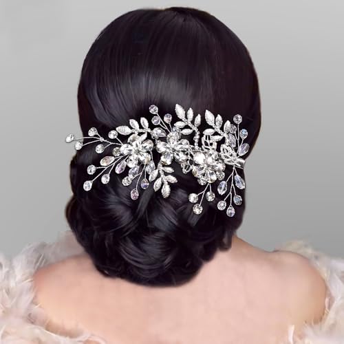 Wedding Hair Comb Pearl Crystal Bridal Hair Piece | Rhinestone Wedding Hair Accessories，Silver Hair Comb Clip for Women Wedding Party - color: Silver-758