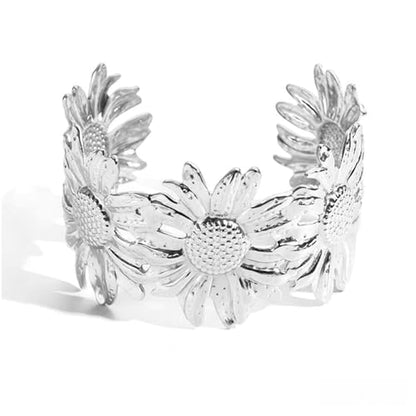 YWMAN Silver Flower Cuff Bracelet, Metallic Floral Chunky Bracelet for Women - color: Flower 3