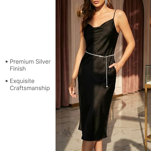 Waist Chain for Women - Silver Body Chain Crystal Body Jewelry, Stylish Adjustable Belt for Summer Beach Bikini Rave Festival Outfit Accessories - color: Silver-1