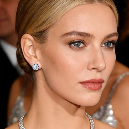 Titanium Stud for Sensitive Ears, Gold Plated Halo Cubic Zirconia Earrings - color: Round White Stud