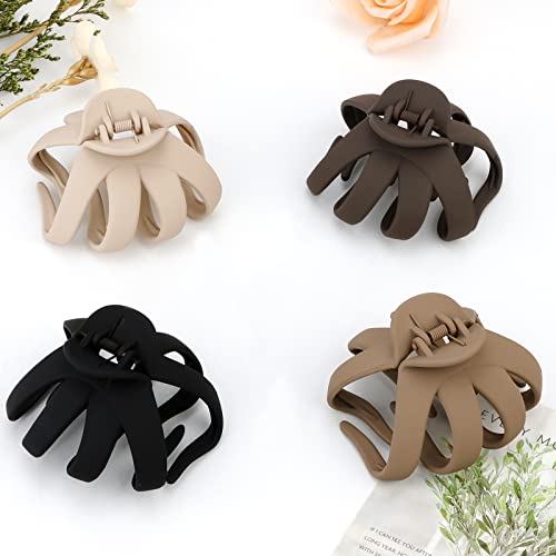 4 Pcs Octopus Hair Clips for Thick Hair - Large Claw Clips for Women, Matte Neutral Color, Strong Grip Non-Slip Jaw Clips - color: 09-Skin tone, khaki, coffee, black