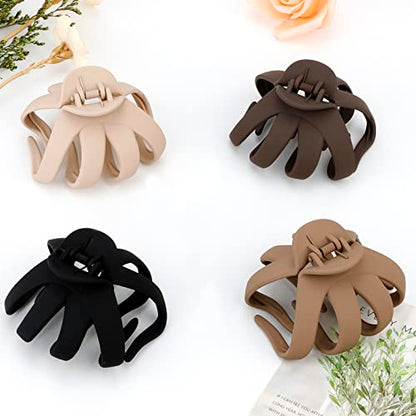 4 Pcs Octopus Hair Clips for Thick Hair - Large Claw Clips for Women, Matte Neutral Color, Strong Grip Non-Slip Jaw Clips - color: 09-Skin tone, khaki, coffee, black